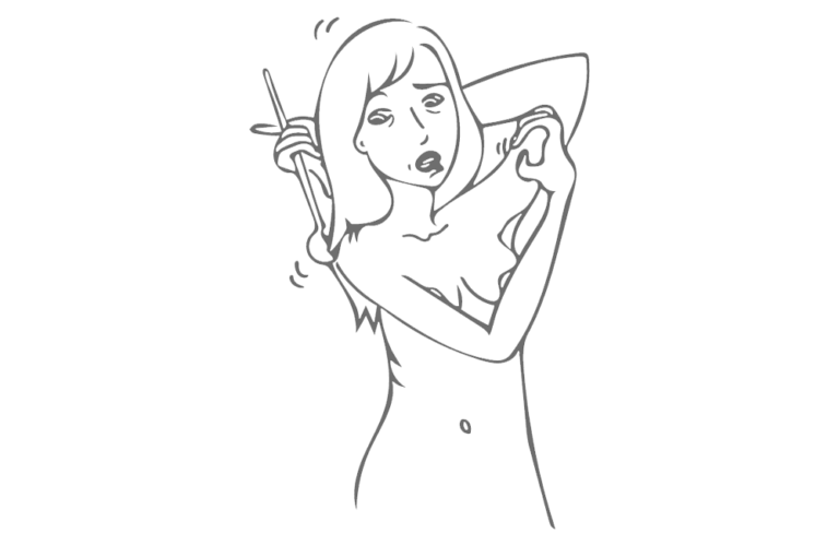 Dame som klør og dusjer hudsykdommer